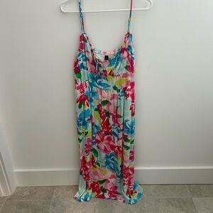 Old Navy Multicolor Keyhole Watercolor Floral Dress, Midi Length